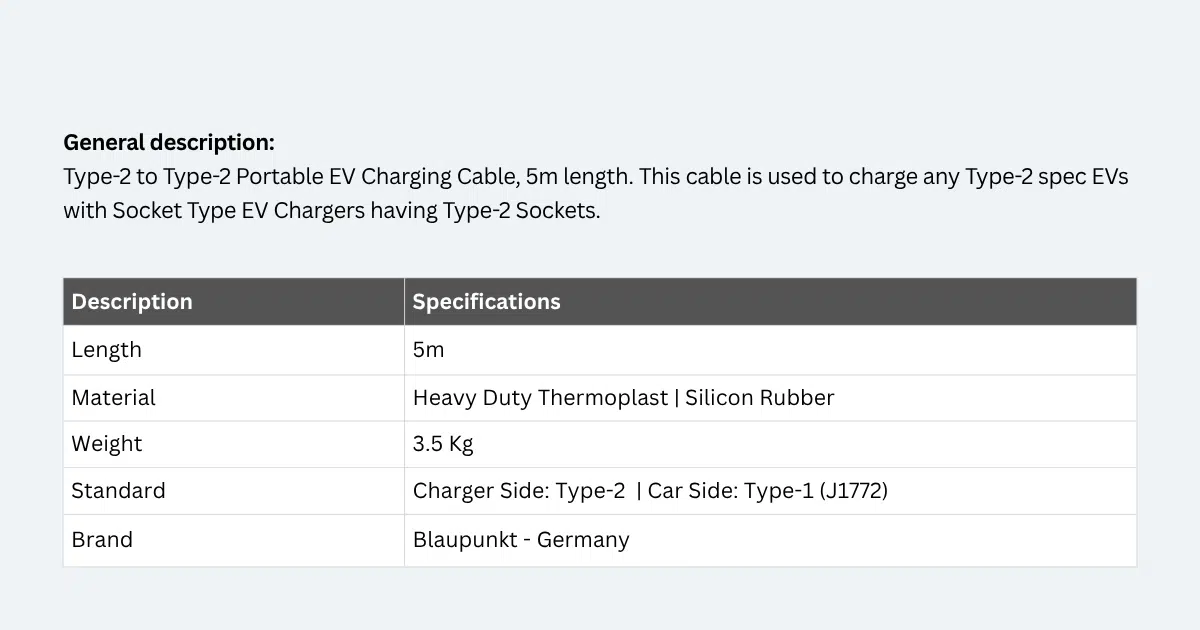 Type-2 to Type-2 Portable Charging Cable