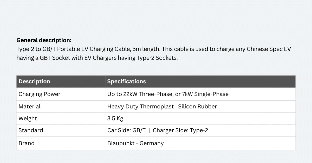 Premium Type-2 to GBT EV Charging Cable