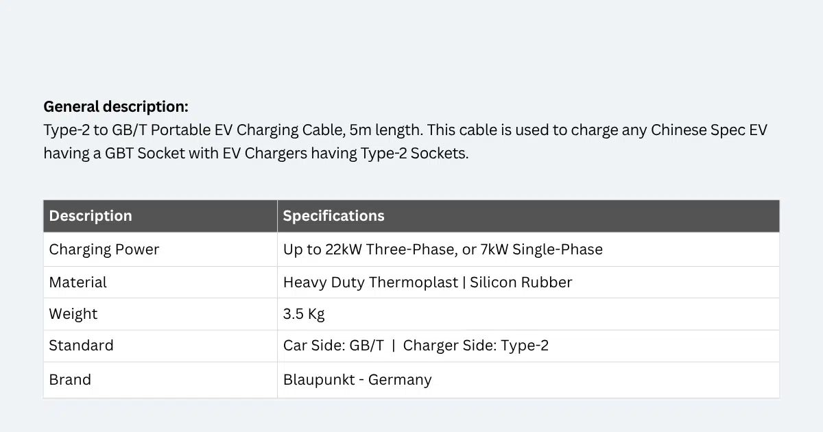 Premium Type-2 to GBT EV Charging Cable