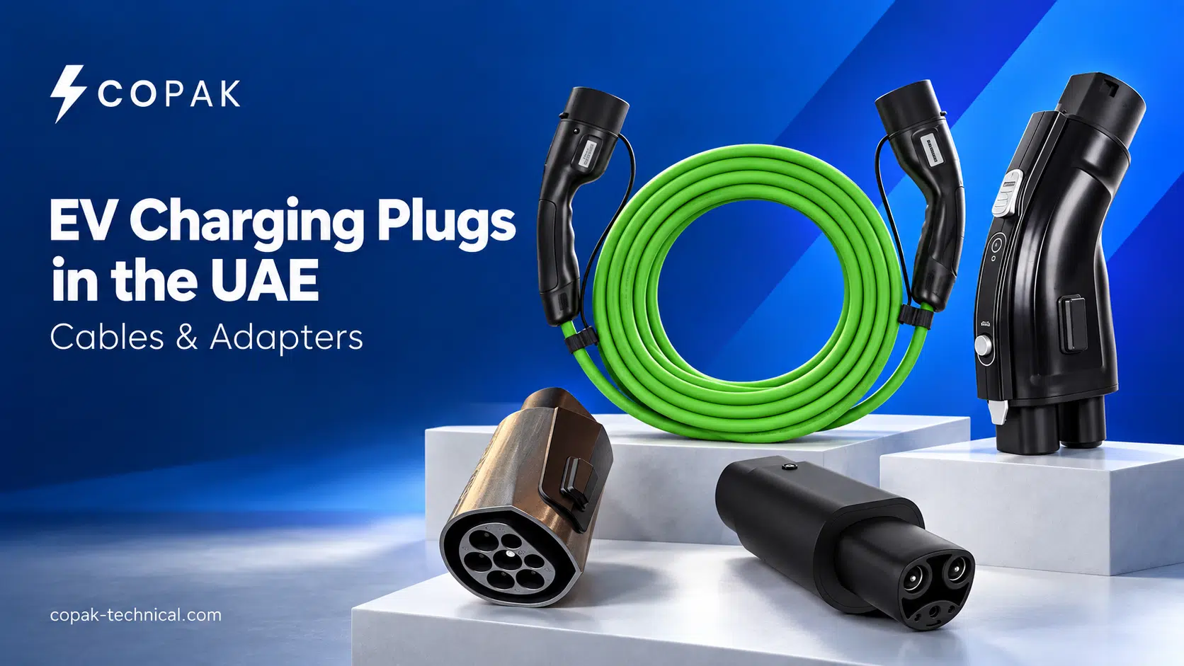 COPAK EV charging cable and GB/T and NACS adapters for charging electric vehicles in the UAE.